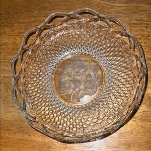 Vintage IMPERIAL GLASS Laced Rim Frosted Intaglio Rose Pressed Diamond Pattern